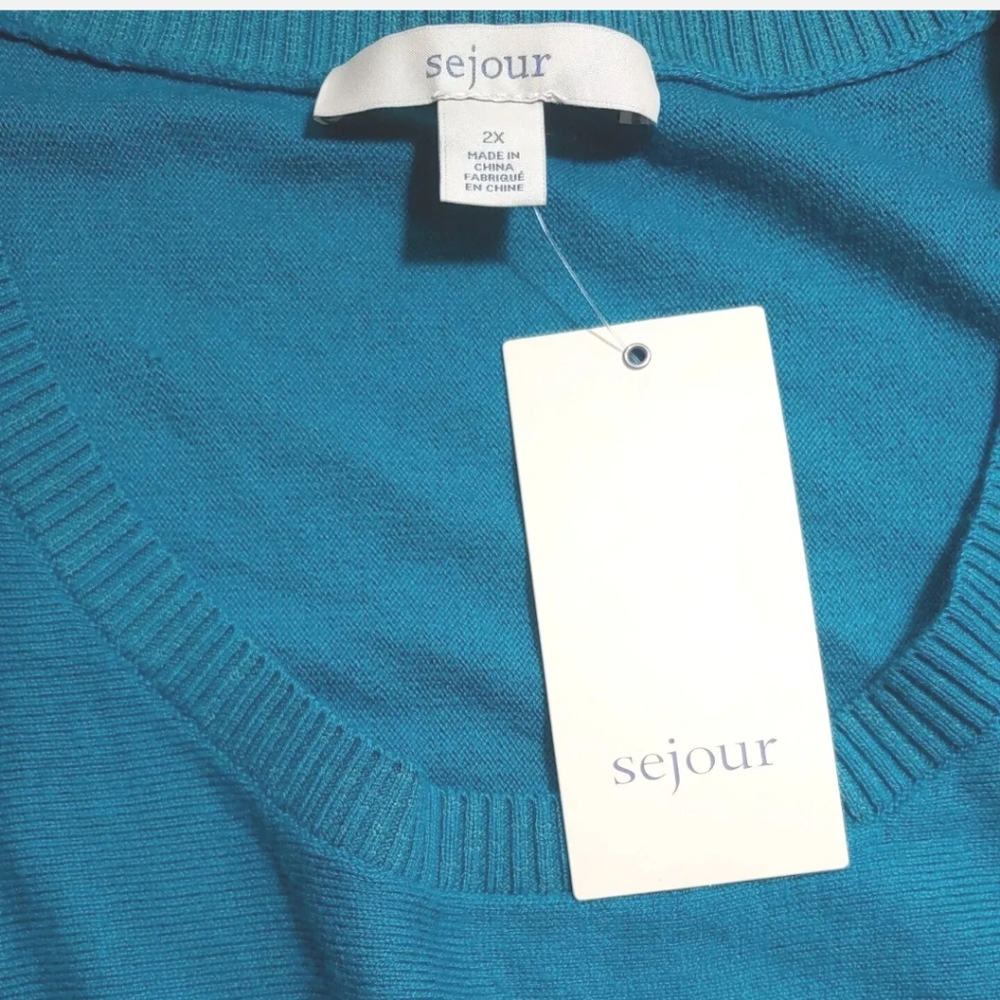 Sejour Lagenlook Lightweight Knit Top Teal Dolman Sleeve Woman Plus Sz 2X Nwt - Picture 4 of 7